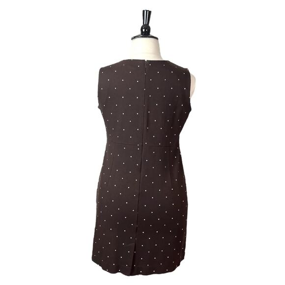Lands’ End Dress Ponte Knit Sheath Sleeveless Brown White Polka Dot Women’s 16P - Picture 4 of 12